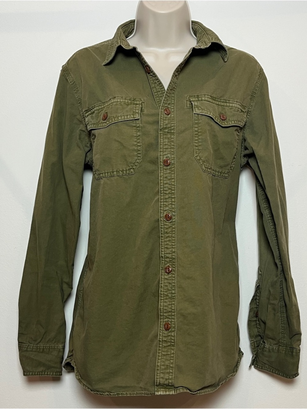Army Green Grunge Relaxed Fit Boho Button-Up Utility Shirt Jacket Minimalist S